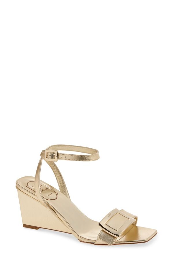ロジェ・ヴィヴィエ レディース シューズ サンダル トール アンクル Roger Vivier Belle Vivier Metallic Ankle Strap Wedge Sandal Gold ゴールド