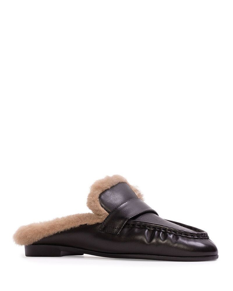 ブラックスエードスタジオ レディース シューズ スリッポン・ローファー Black Suede Studio Womens Classic Shearling Mule Loafers Black Leather ブラック