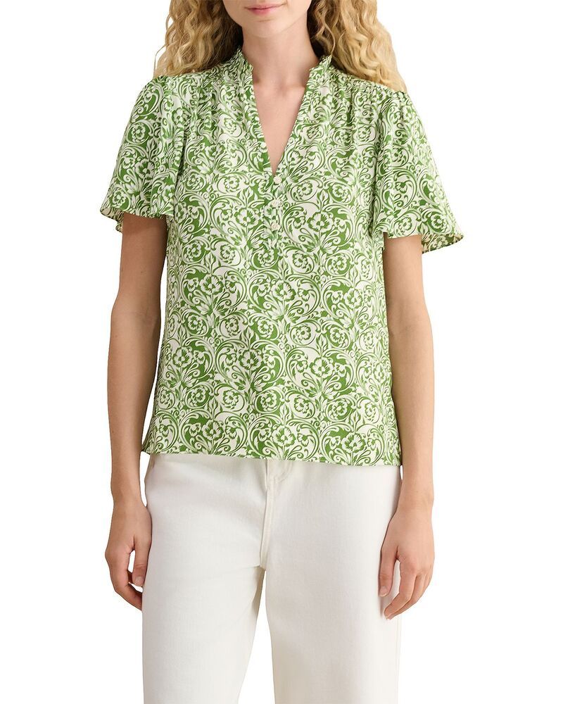 ホッブスロンドン レディース トップス シャツ HOBBS LONDON Tania Split Neck Top Green Ivory アイボリー