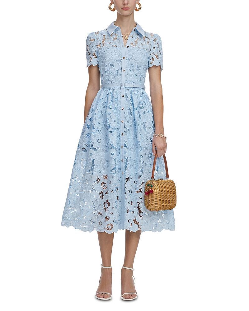 セルフ・ポートレイト レディース トップス ワンピース ミディ レース SelfPortrait Lace Collared Midi Dress Blue ブルー