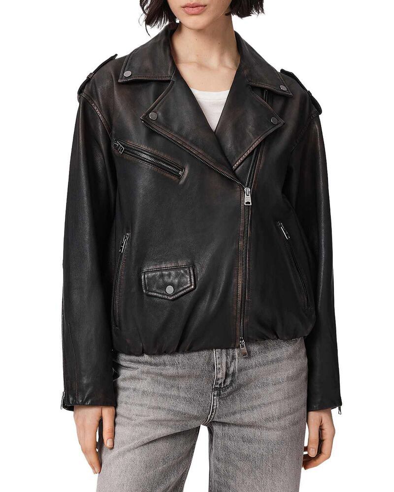 オールセインツ レディース アウター ジャケット・ブルゾン レザー ALLSAINTSamina Leather Biker Jacket BalckBrown ブラウン