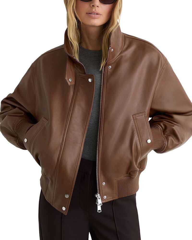 レイス レディース アウター ジャケット・ブルゾン レザー REISS Cara Leather Jacket Chestnut Brown ブラウン