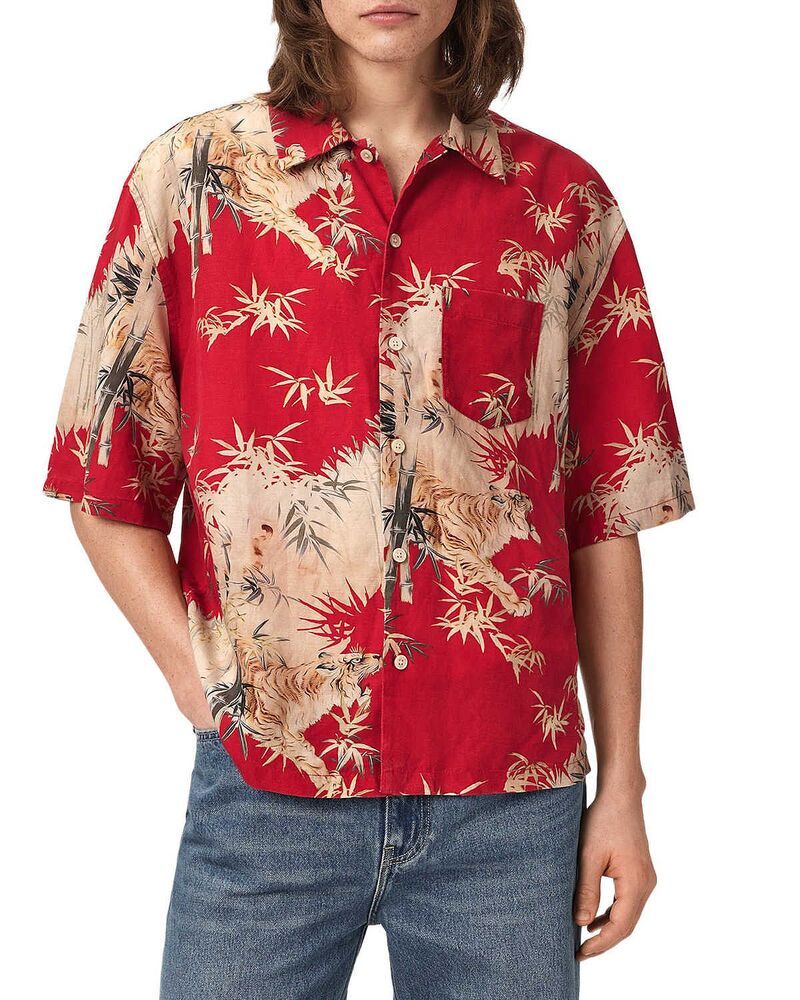 オールセインツ メンズ トップス シャツ オーバーサイズフィット グラフィック ALLSAINTS Kingdom Oversized Fit Wildlife Graphic Shirt Red レッド