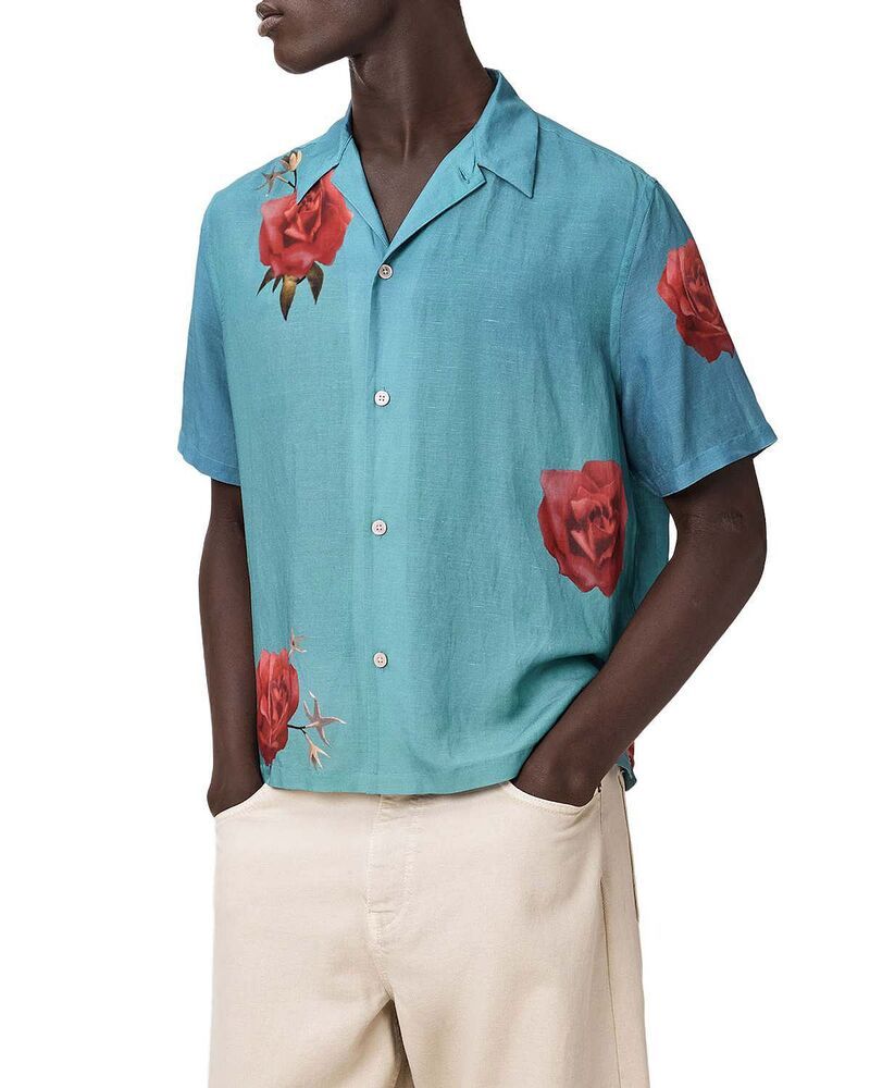 オールセインツ メンズ トップス シャツ ALLSAINTS Fleur Fazed Short Sleeve Shirt Anker Blue ブルー