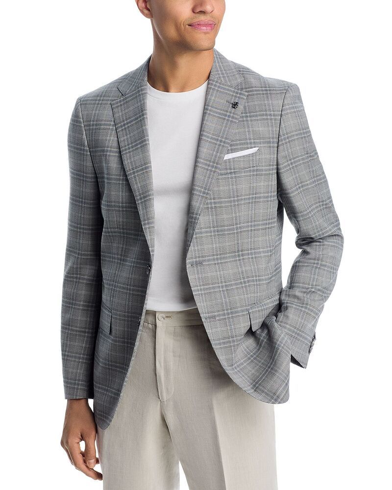 ボス メンズ アウター ジャケット・ブルゾン スリムフィット コート BOSS Hutson Slim Fit Plaid Sport Coat Silver シルバー