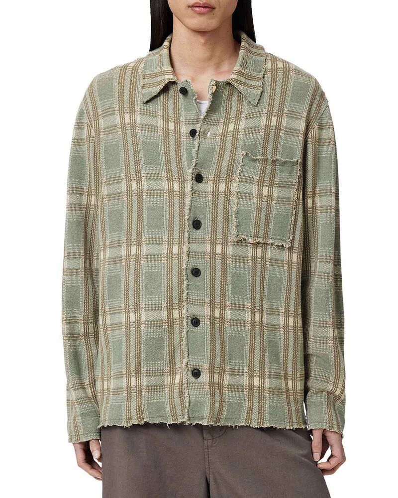 オールセインツ メンズ アウター カーディガン セーター ALLSAINTSolmar Plaid Cardigan Sweater Powdered Green グリーン