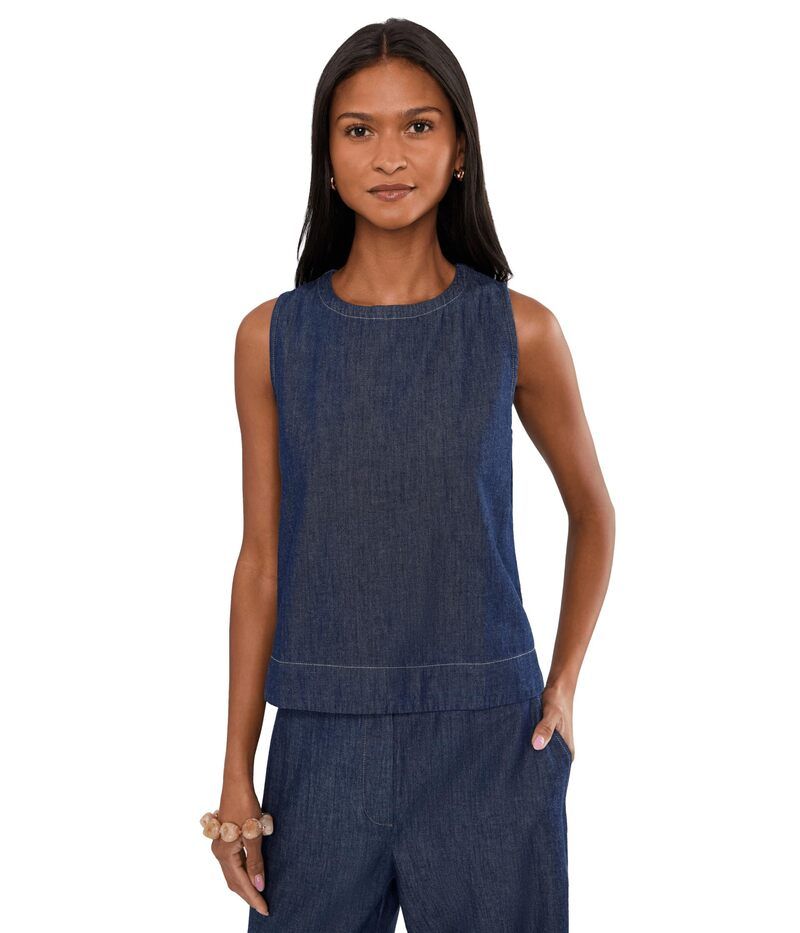 エイリーンフィッシャー レディース トップス シャツ コットン デニム Eileen Fisher Lightweight Organicotton Denim Round Neck ShellWo Dark Indigo インディゴ