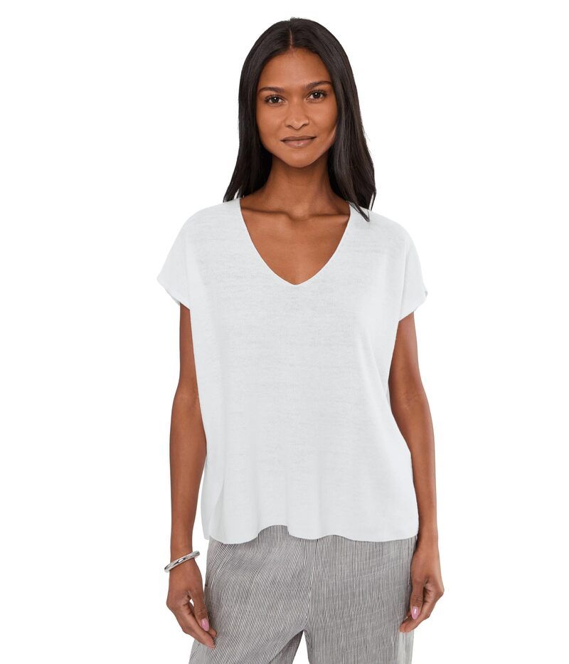 エイリーンフィッシャー レディース アウター ニット・セーター Vネック コットン リネン Eileen Fisher Organic Linen Cotton VNeck SweaterWo White ホワイト