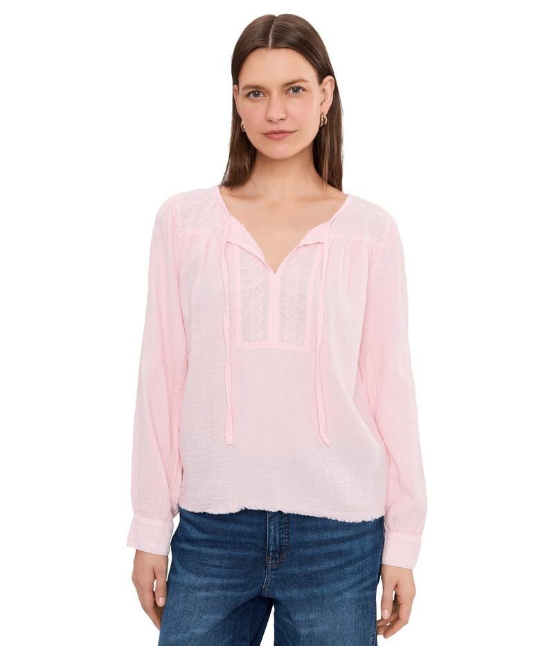 モッドドック レディース トップス シャツ レース Mododoc Long Sleeve Flowy Top with Lace YokeWo Rosewater