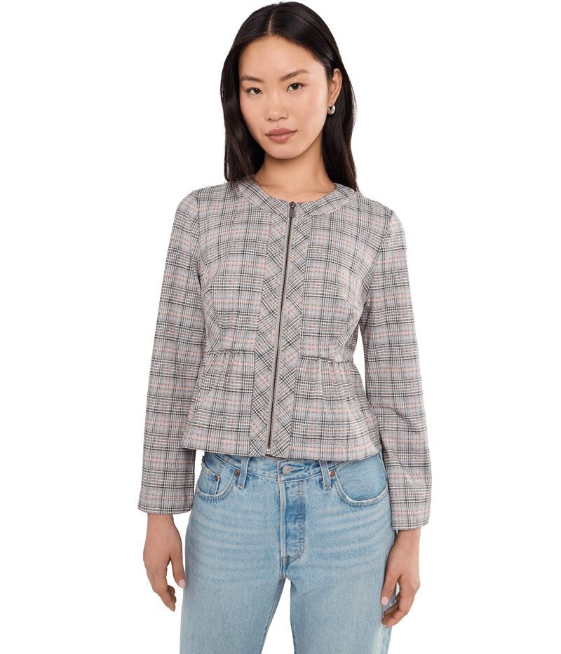 リヴァプール ロサンゼルス レディース アウター コート プチ ジャケット Liverpoolos Angeles Petite Zip Front Peplum JacketWo Grey Blush Pla グレー