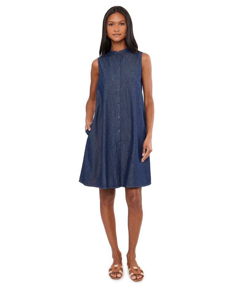 エイリーンフィッシャー レディース トップス ワンピース コットン デニム Eileen Fisher Lightweight Organicotton Denimandarin Collar DressWo Dark Indigo インディゴ