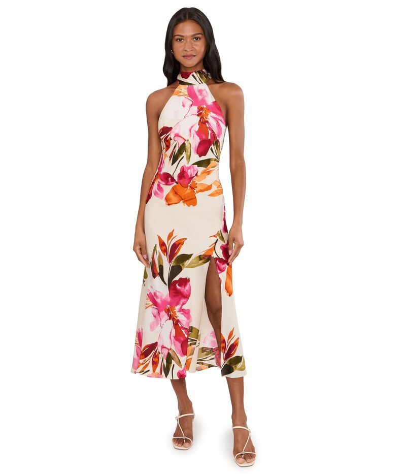 アドリアナ パペル レディース トップス ワンピース プリント サテン Adrianna Papell Printed Satin DressWo Champagne Multi シャンパン