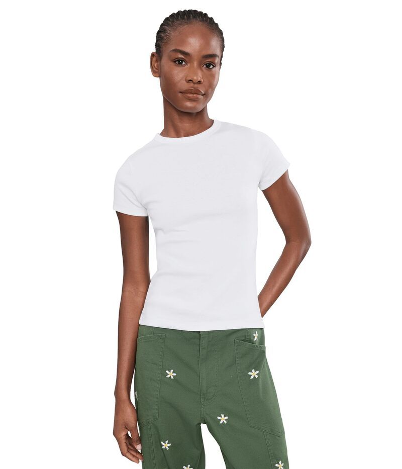 メイドウェル レディース トップス シャツ クルーネック リブ Madewell Ribbed Short Sleeve Crew Neck Tee with Center BackWo White ホワイト