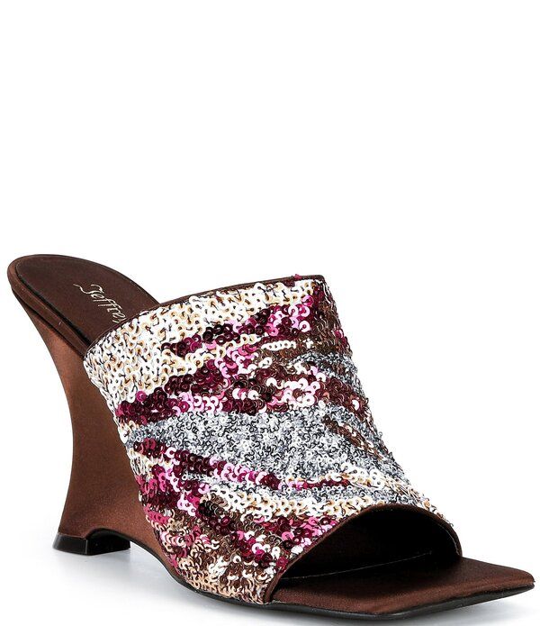 ジェフリー キャンベル レディース シューズ サンダル サテン スパンコール Jeffrey Campbell Aura Sequin Satin Embellished Wedge Slide Sandals Brown Combo ブラウン