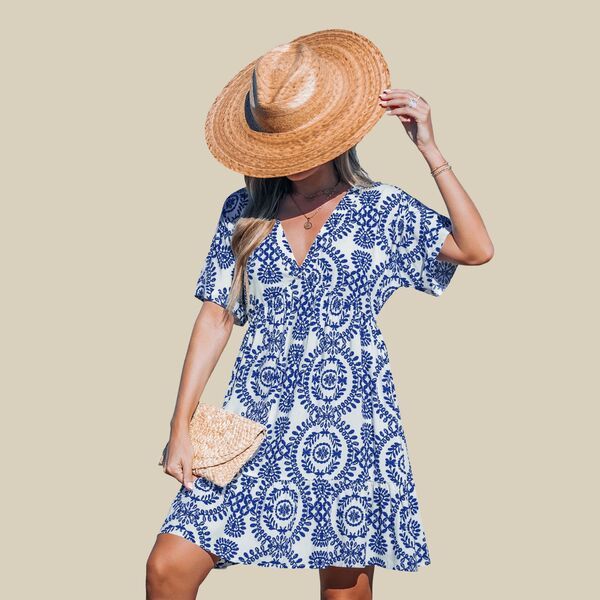 カップシー レディース トップス ワンピース ミニ Cupshe Womens Boho Chic Beach Mini Dress Blue ブルー