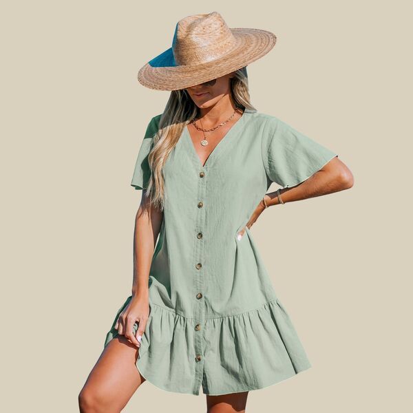 カップシー レディース トップス ワンピース Vネック ミニ Cupshe Womens VNeck Flounce Mini Dress Green グリーン