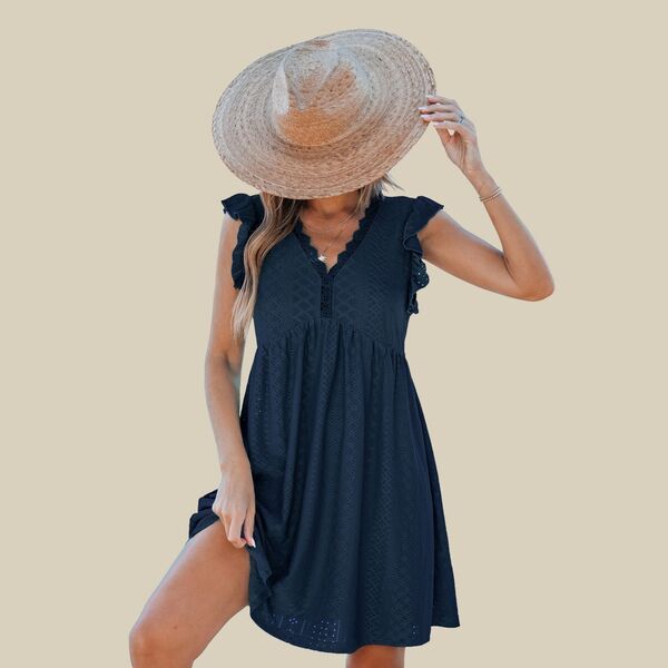 カップシー レディース トップス ワンピース ミニ Cupshe Womens Eyelet Coverup Mini Dress Blue ブルー