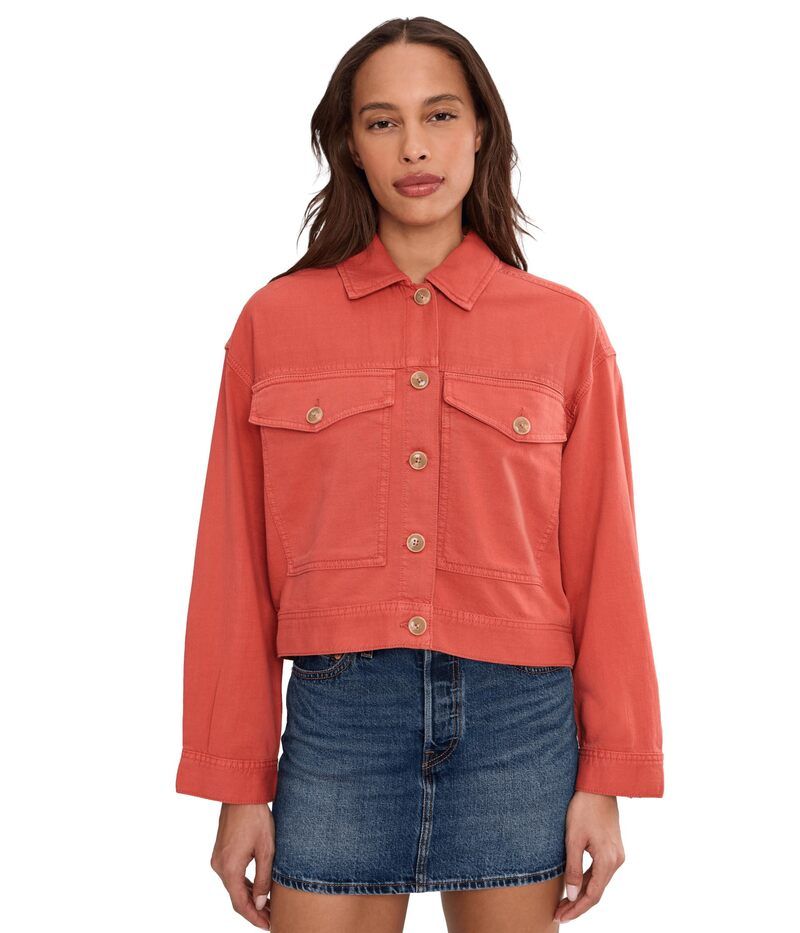 リヴァプール ロサンゼルス レディース アウター コート クロップド デニム ジャケット Liverpoolos Angeles Oversized Croppedenim Jacket Red Clay レッド