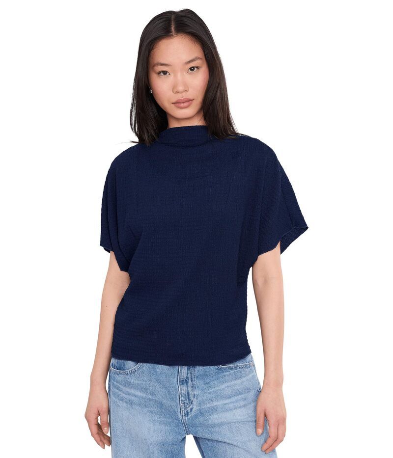 ヴィンスカムート レディース トップス シャツ ブラウス Vince Camuto Cowl Neck Short Flutter Sleeve Blouse Classic Navy ネイビー