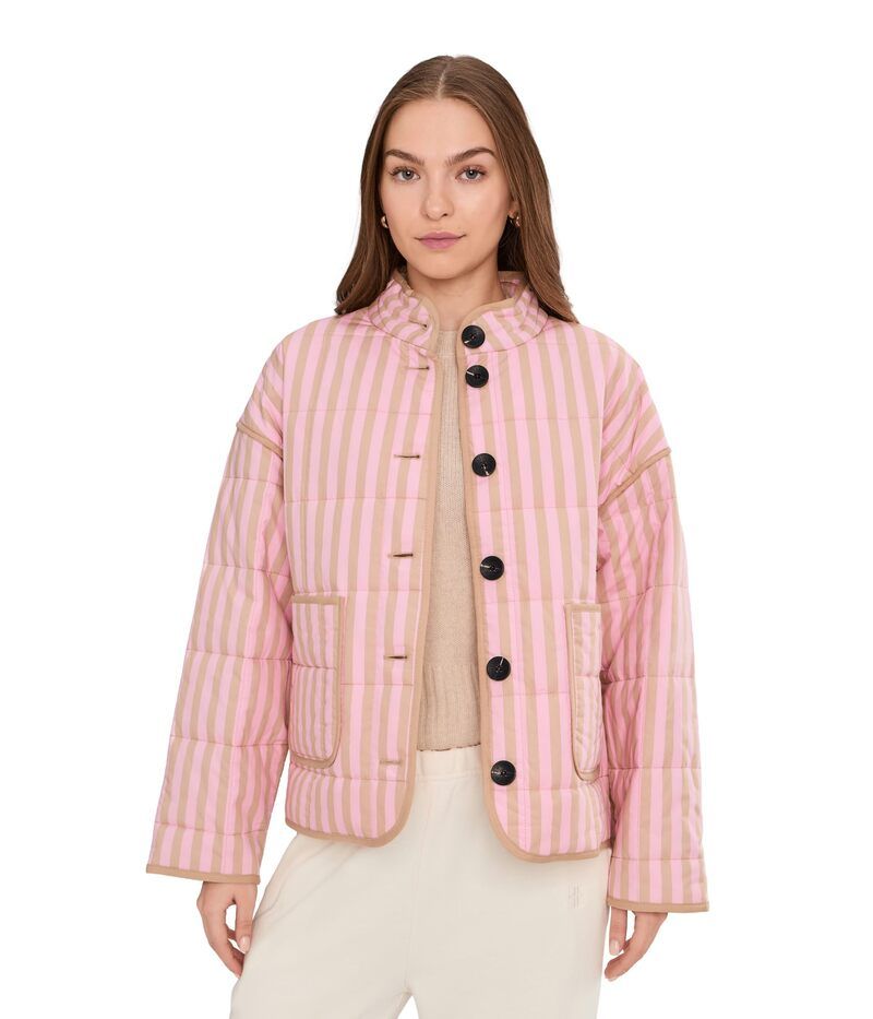 アヴェックレフィーユ レディース アウター コート キルティング ジャケット Avec Les Filles Box Quilted Jacket With Patch Pockets PinkTaupe Stripe ピンク