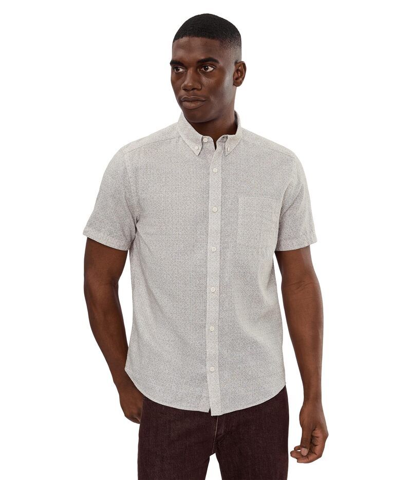 ジョンストンアンドマーフィー メンズ トップス シャツ 半袖 コットン リネン Johnston Murphy Hampton Shortsleeve Cottonlinen Shirtan Desertile タン