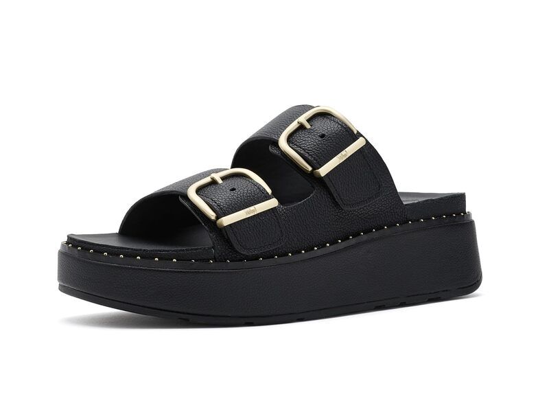 フィットフロップ レディース シューズ ヒール レザー FitFlop Gen FF Max Buckle Tumbled Leather Two Bar Slides All Black ブラック