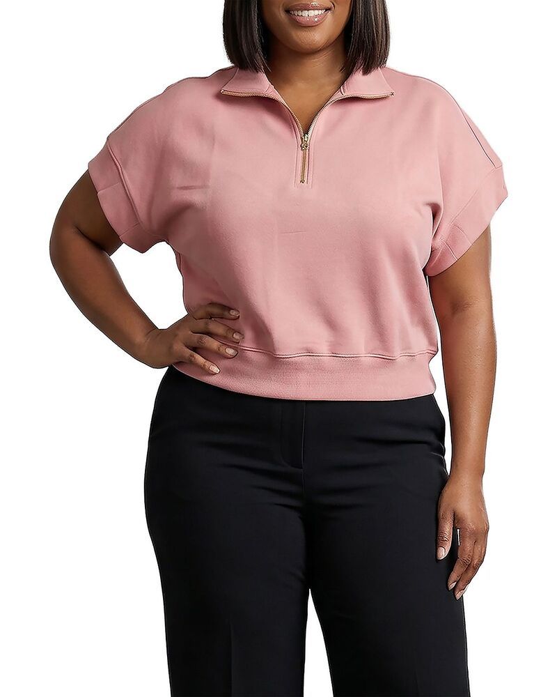 スタンダーズ アンド プラクティス レディース トップス シャツ ハイネック ハーフジップラスサイズ standards practices Plus High Neck Half Zip Short Sleeve Topink ピンク