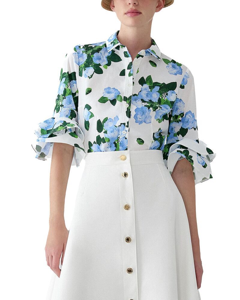 キャロライナヘレラ レディース トップス シャツ ティアード フリル ブラウス Carolina Herrera Tiered Ruffle Sleeve Blouse White Multi ホワイト