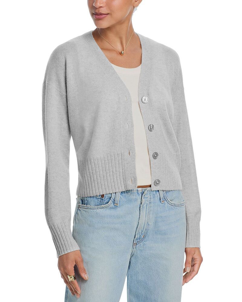 アクア レディース アウター カーディガン Vネック AQUA 100 Cashmere V Neck Cardigan Exclusive Light Gray グレー