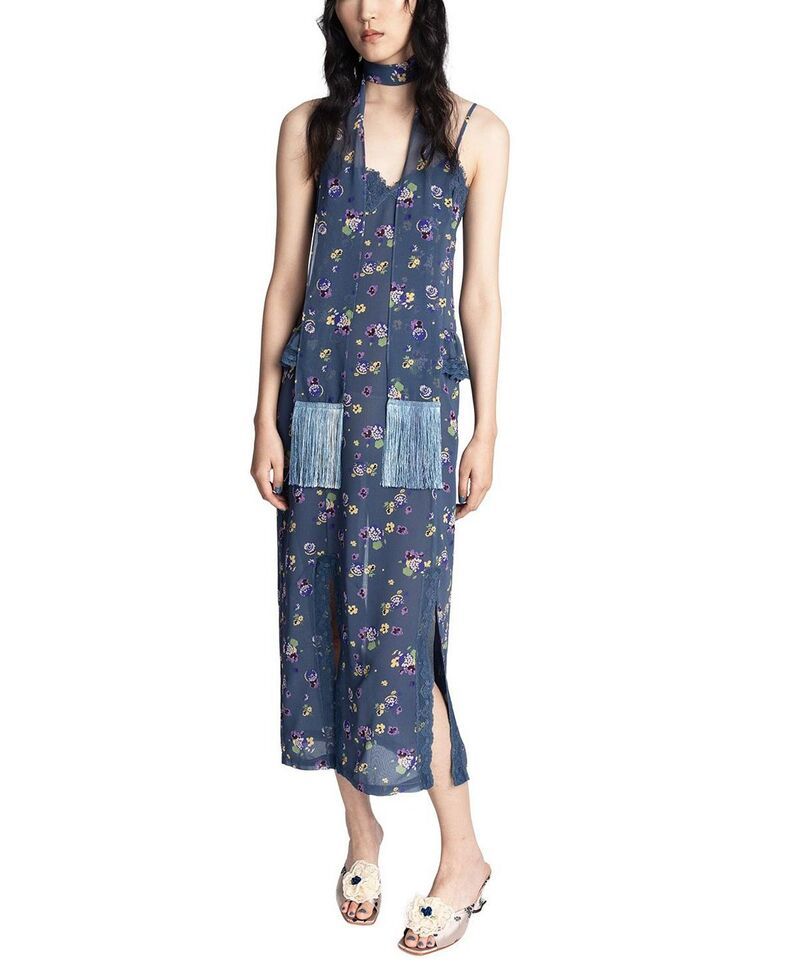 アナスイ レディース トップス ワンピース シフォン Anna Sui Night Blooming Chiffon Slip Dress Indigo Multi インディゴ
