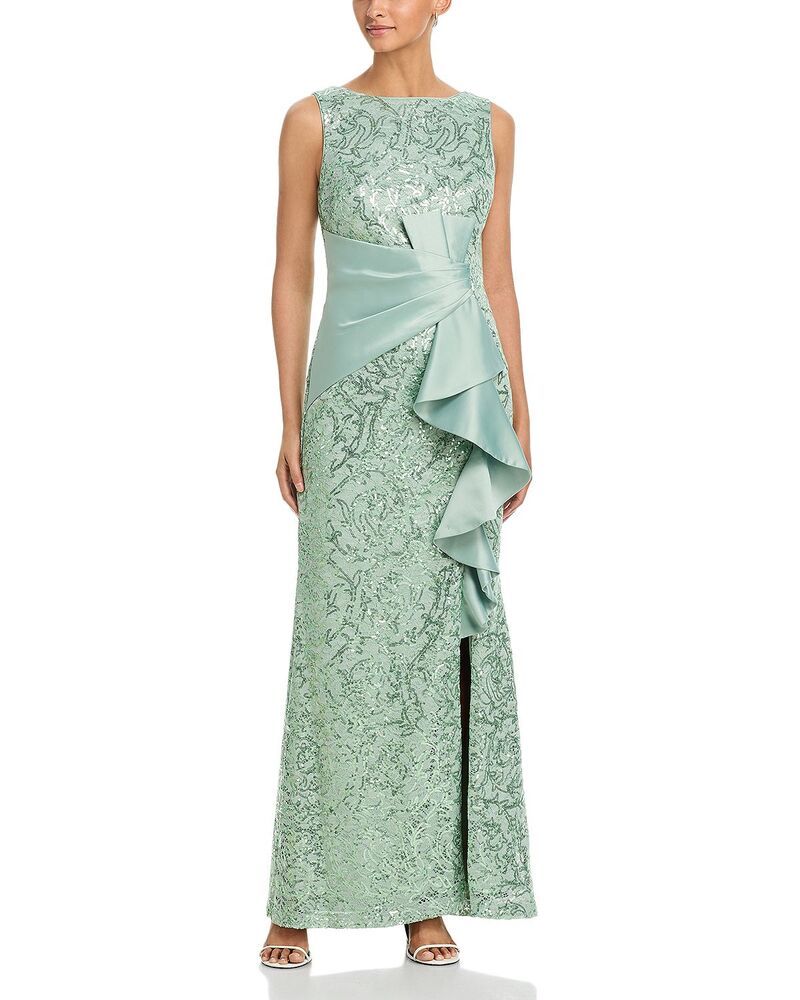 エリザジェイ レディース トップス ワンピース フリル ノースリーブ Eliza J Sleeveless Gown with Ruffle Gathered Front Sage セージ