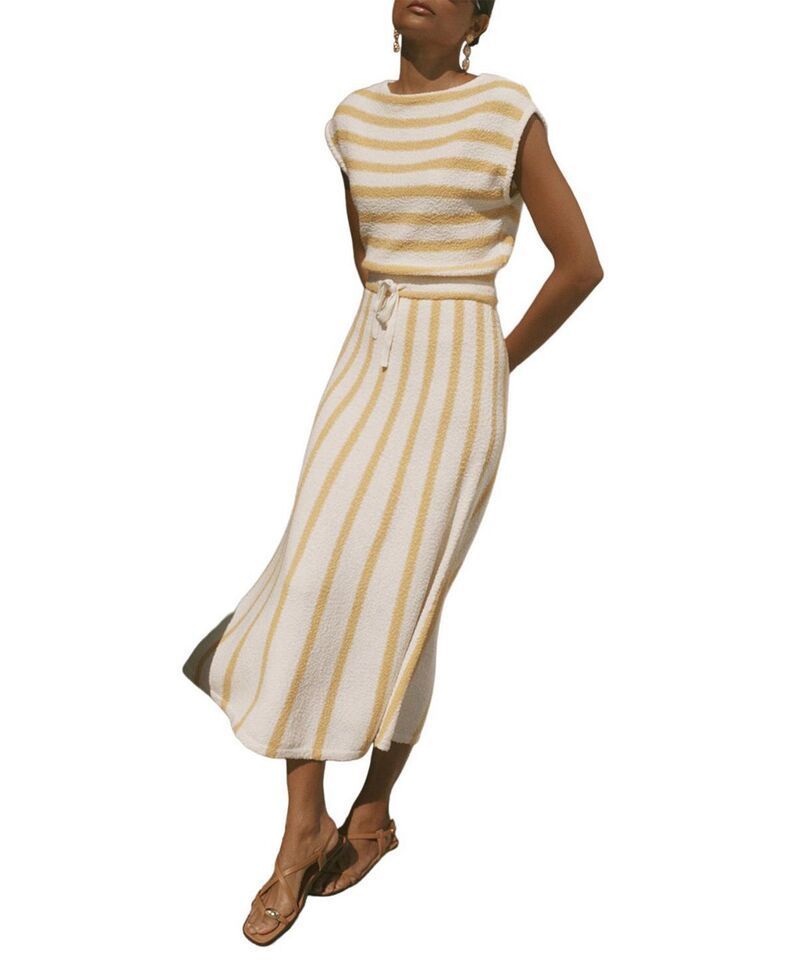 ミルトンベルベット レディース トップス ワンピース ミディ コットン Mint Velvet Womens Cotton Blend Striped Midi Dress Yellow イエロー