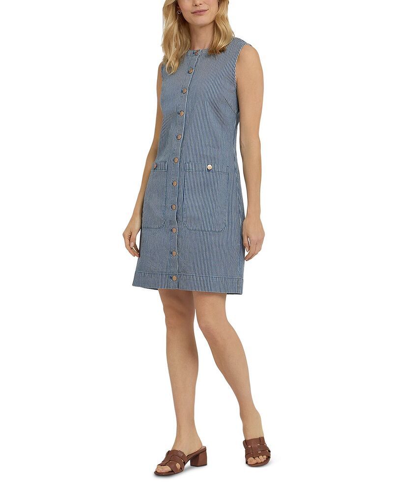 エヌワイディージェイ レディース トップス ワンピース ノースリーブ デニム NYDJ Sleeveless Denim Utility Dress Malaga Stripe ストライプ