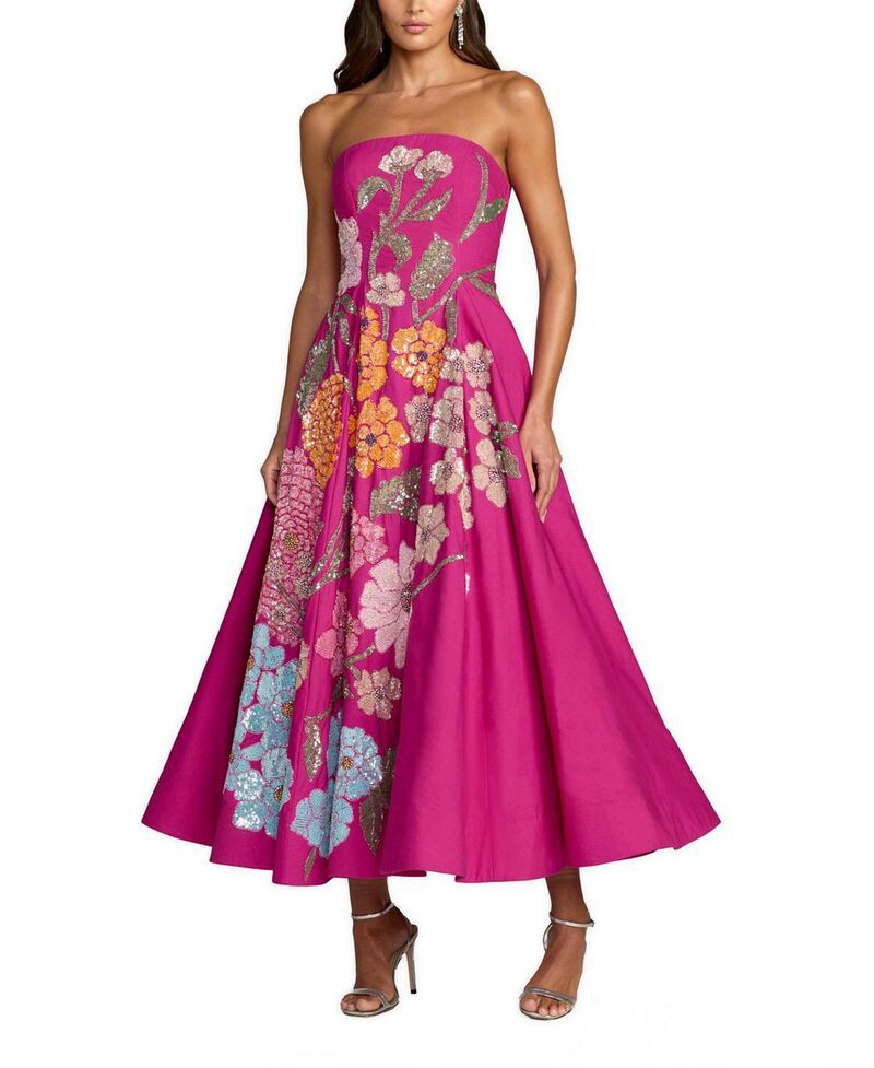 マックダガル レディース トップス ワンピース フラワー柄 ミディ ストラップレス フラワー Mac Duggal Strapless Floral Embellished Midi Dress Hot Pink Multi ピンク
