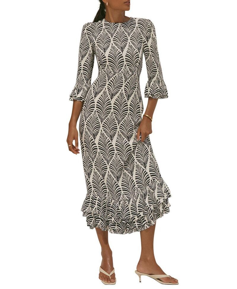 ミルトンベルベット レディース トップス ワンピース プリント フリル ミディ Mint Velvet Womens Printed Ruffle Detail Midi Dress Blue ブルー