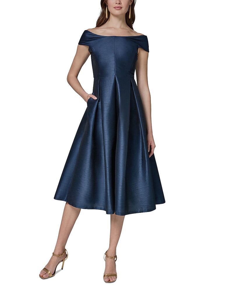 ダナキャラン レディース トップス ワンピース Donna Karan Off The Shoulder Fit Flare Dress Nightfall