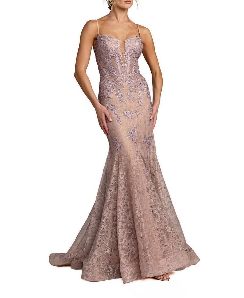 マックダガル レディース トップス ワンピース ノースリーブ 刺繍 レース Mac Duggal Embroidered Lace Sleeveless Mermaid Gown Vintage Lilac ライラック