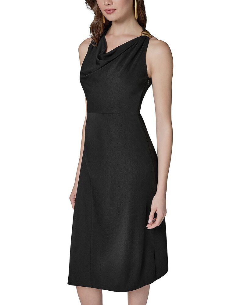 ダナキャラン レディース トップス ワンピース A ライン Donna Karan Cowlneck A Line Dress Black ブラック