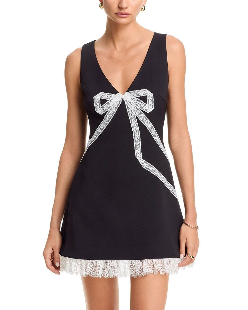 セルフ・ポートレイト レディース トップス ワンピース クレープ レース SelfPortrait Black Crepe Lace Bow Dress Black ブラック
