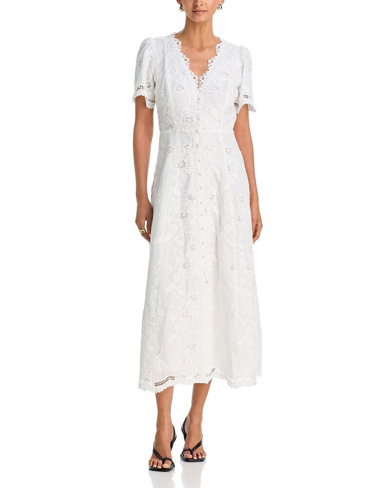 アクア レディース トップス ワンピース Vネック 刺繍 レース AQUA Embroidered Lace Button Front V Neck Dress Exclusive White ホワイト