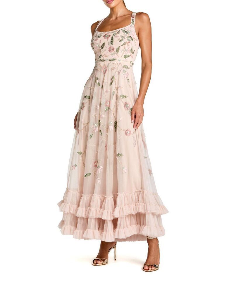 マックダガル レディース トップス ワンピース フラワー柄 フリル ミディ フラワー Mac Duggal Ruffle Midi Dress with Floral Embroidery Porcelain