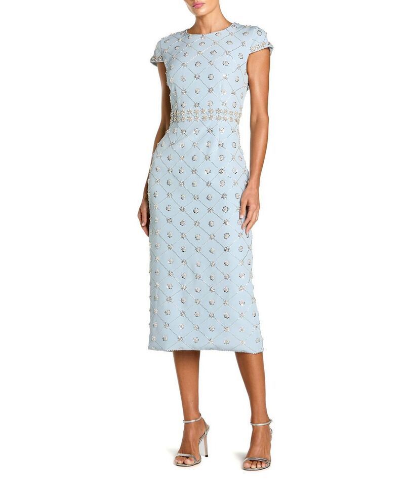 マックダガル レディース トップス ワンピース ミディ キャップ Mac Duggal Hand Embellished Cap Sleeve Midi Dress Powder Blue ブルー