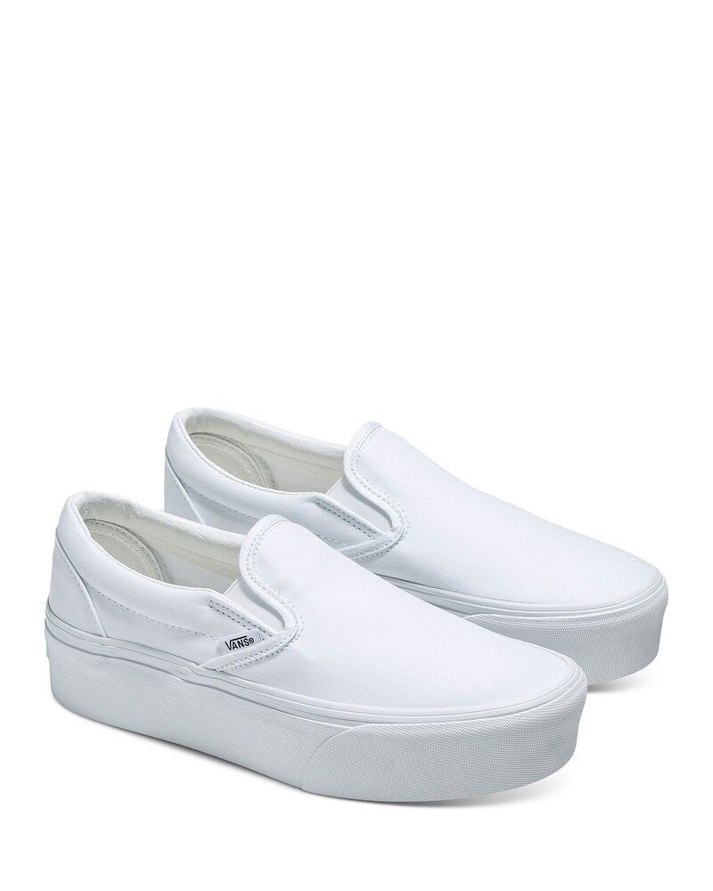 バンズ レディース シューズ スニーカー プラットフォーム Vans Womens Classic Slip On Platform Sneakers True White ホワイト