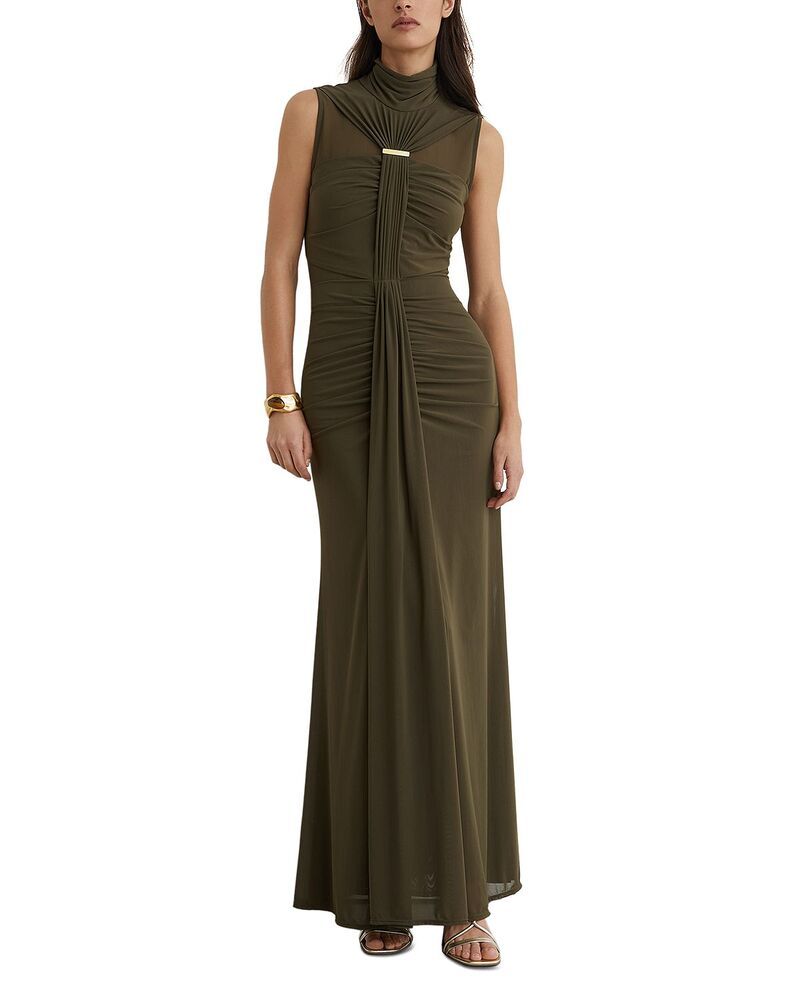 レイス レディース トップス ワンピース プチ ギャザー マキシ REISS Petites Ruched Maxi Dress Khaki Green グリーン