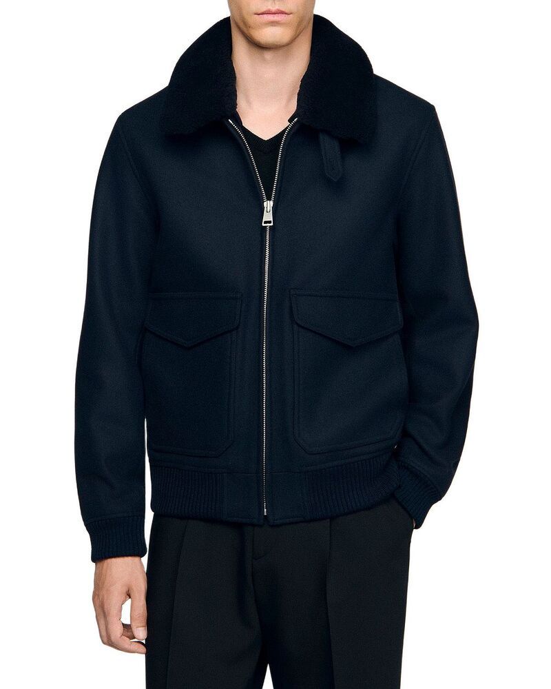 サンドロ メンズ アウター ジャケット・ブルゾン Sandro Aviator Jacket Navy Blue ネイビー
