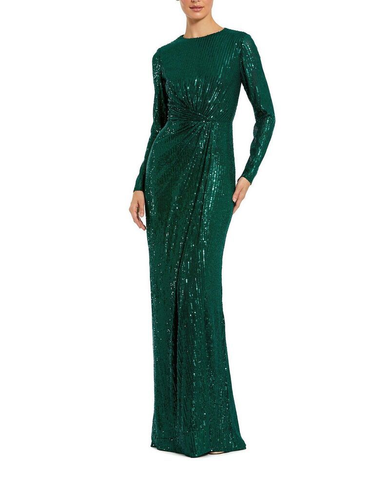 マックダガル レディース トップス ワンピースパンコール Mac Duggal Sequined Long Sleeve Side Knot Gown Emerald エメラルド