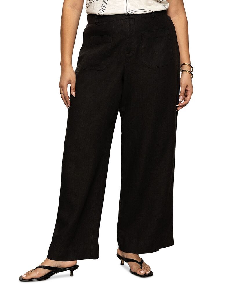 サンクチュアリー レディース ボトムス カジュアルパンツ ワイドレッグ リネン Sanctuary The Linen Marine Wide Leg Pants Black ブラック