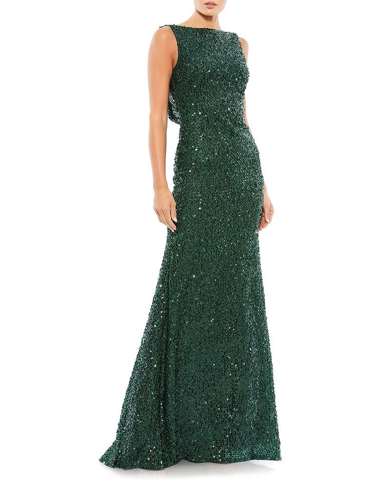 マックダガル レディース トップス ワンピースパンコール Mac Duggal Cowl Back Boat Neck Sequined Eveningown Emerald エメラルド