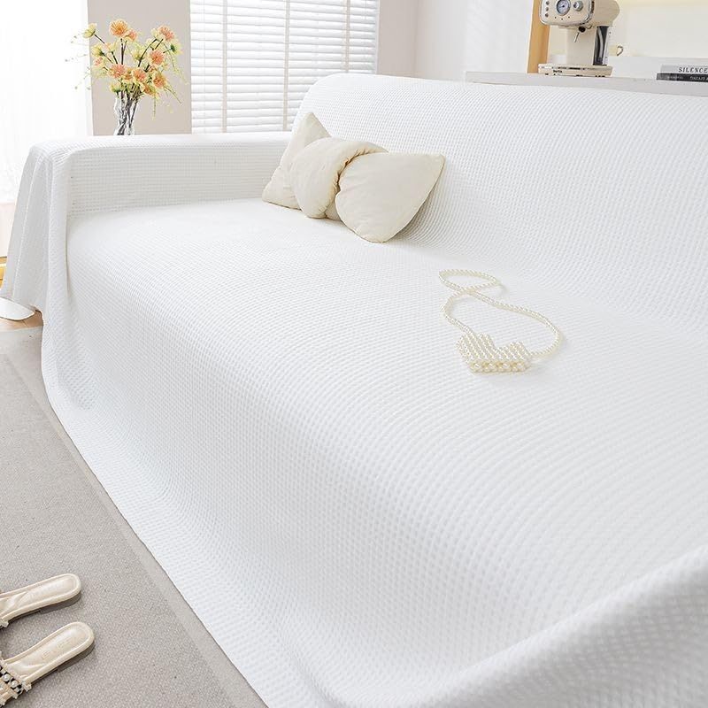 新品 bingkeer ソファカバー マルチカバー マルチユース 夏用ブランケット180×230cm 2人掛け 3人掛け 肘付き対応 犬猫対策 無地 ひんやり ワッフル織り ファッショナブル 洗える テーブルクロス・ピクニックマット兼用 ホワイト