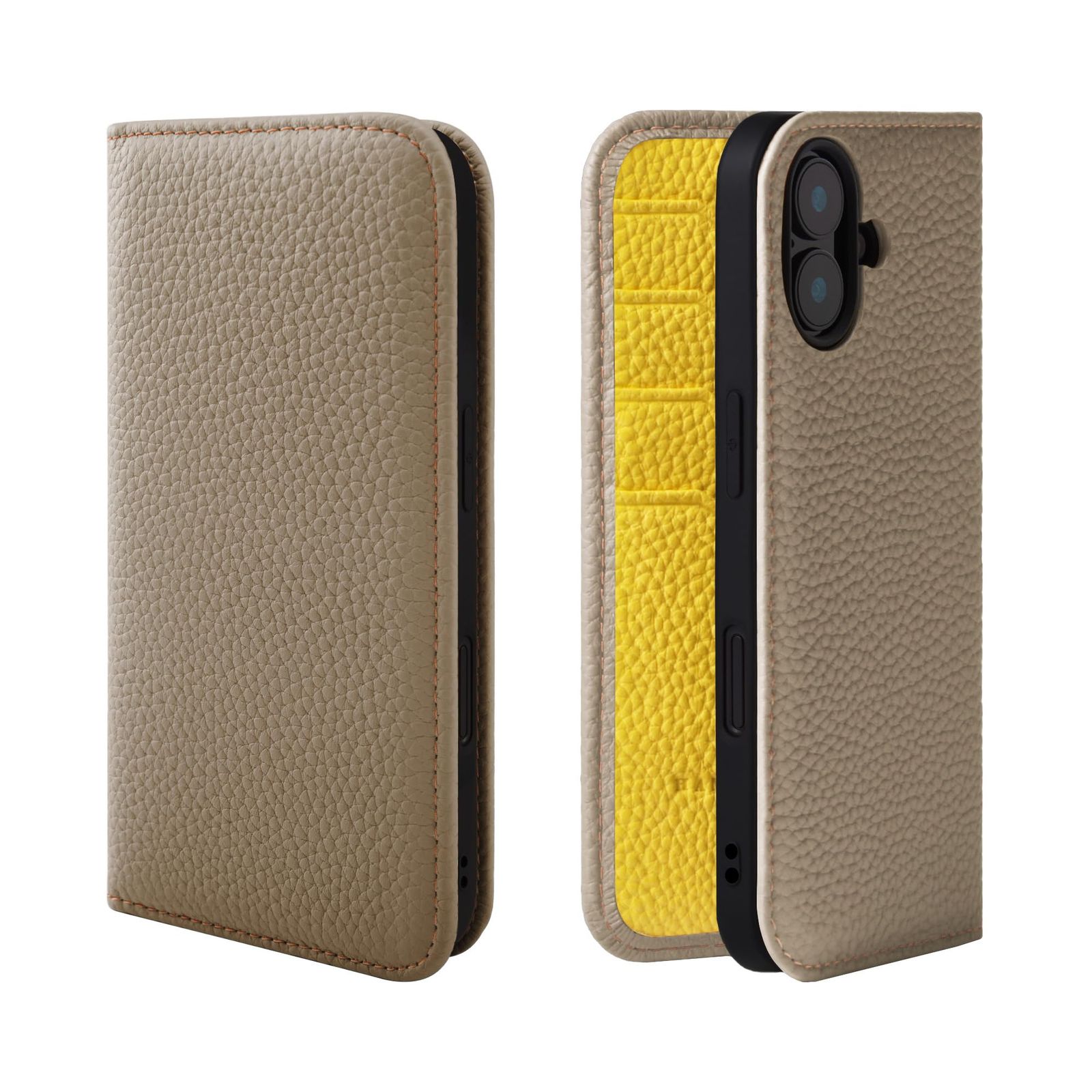 新品 HANATORA for iPhone 16Plus ケース 手帳型 本革 スマホケース スマホ スタンド コードホルダー 付き シュリンクカーフレザー マグネットなし グレージュ + イエロー PH-16Plus-Grege-YL ギフト 誕生日 女性 8,503円